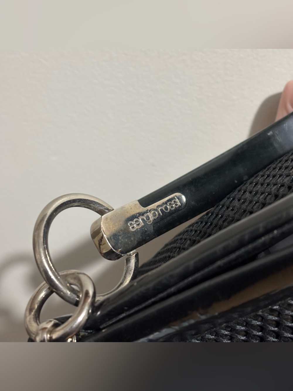 Sergio Rossi Vintage 90s Black Mesh Baguette Hobo Bag Silver O-Ring Detail - Picture 13 of 14